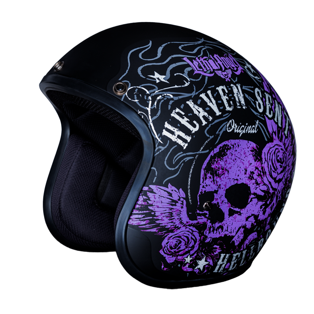 DOT Approved Daytona Cruiser Open Face Motorcycle Helmet - Men, Women & Youth - With Visor & Graphics - W/ Heaven Sent - Image 6