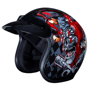 DOT Approved Daytona Cruiser Open Face Motorcycle Helmet - Men, Women & Youth - With Visor & Graphics - W/ Joker