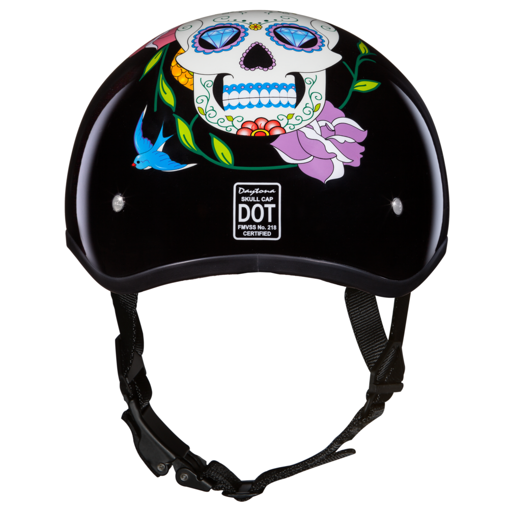 DOT Approved Daytona Motorcycle Half Face Helmet - Skull Cap Graphics for Men & Women, Scooters, ATVs, UTVs & Choppers - W/ Diamond Skull - Image 2
