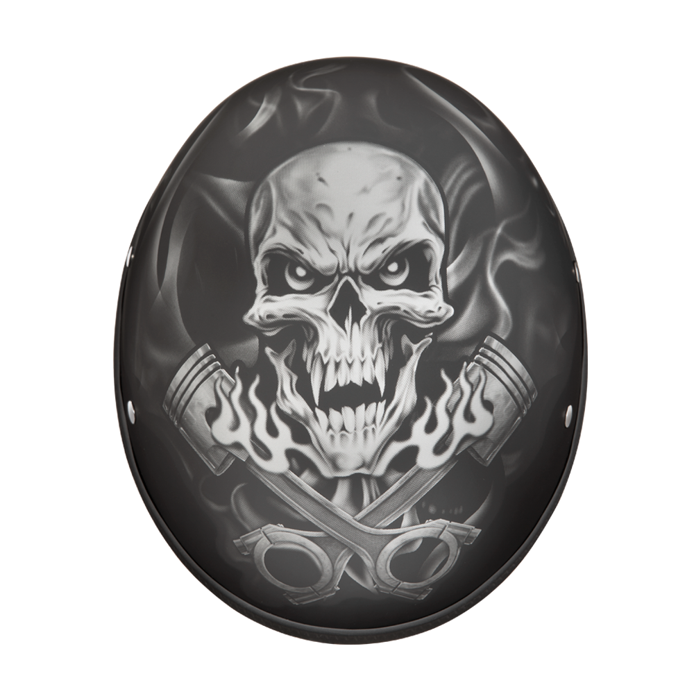 DOT Approved Daytona Motorcycle Half Face Helmet - Skull Cap Graphics for Men & Women, Scooters, ATVs, UTVs & Choppers - W/ Pistons Skull - Image 6
