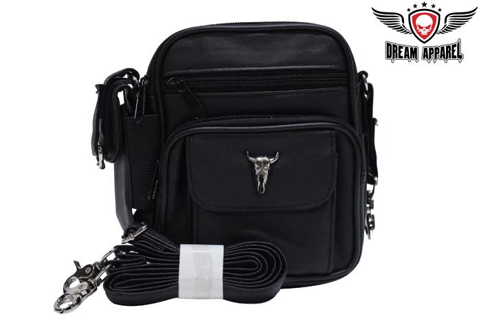 Women's Black PVC Bag with Steer Skull
