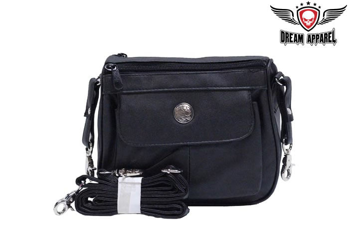 Leather Shoulder Bag with Buffalo Nickel