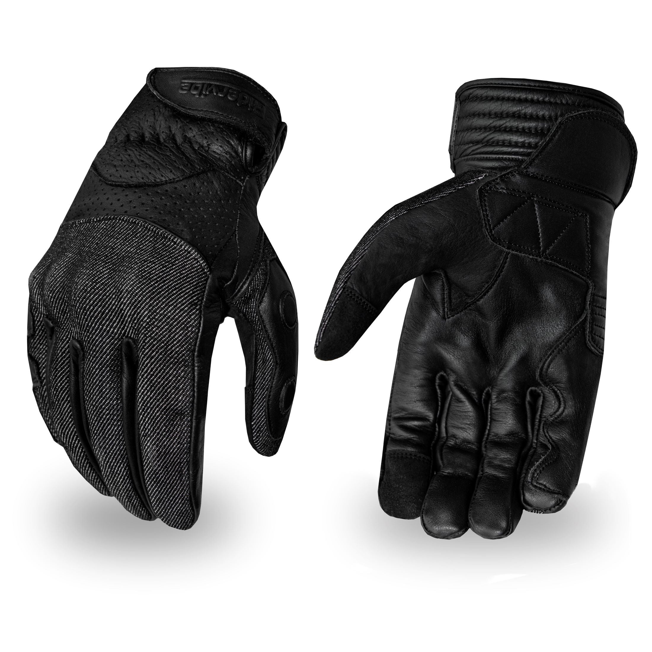 Leather and Denim combination gloves