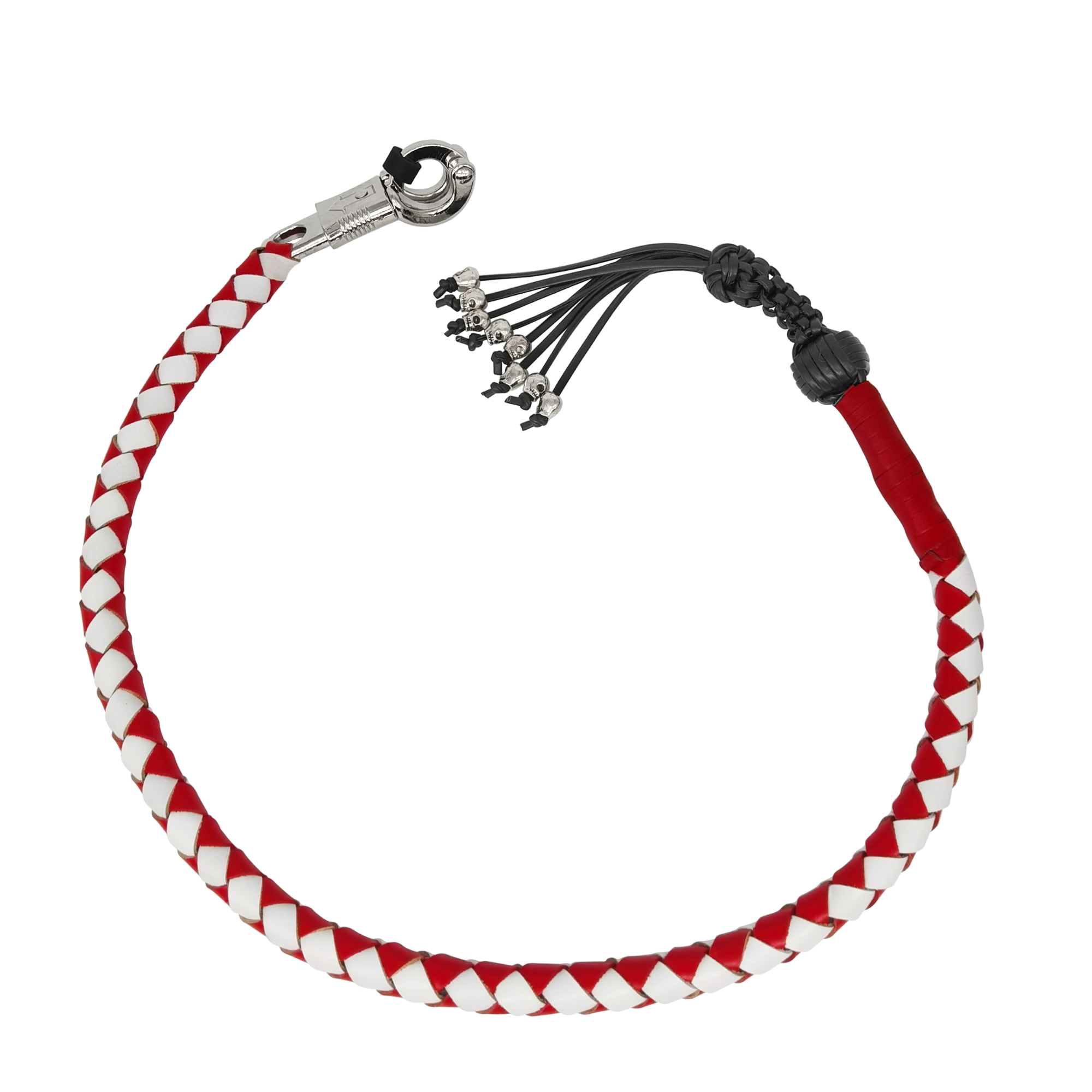 Get Back Whip Red/White with Monkey Fist & Skulls 42" Long