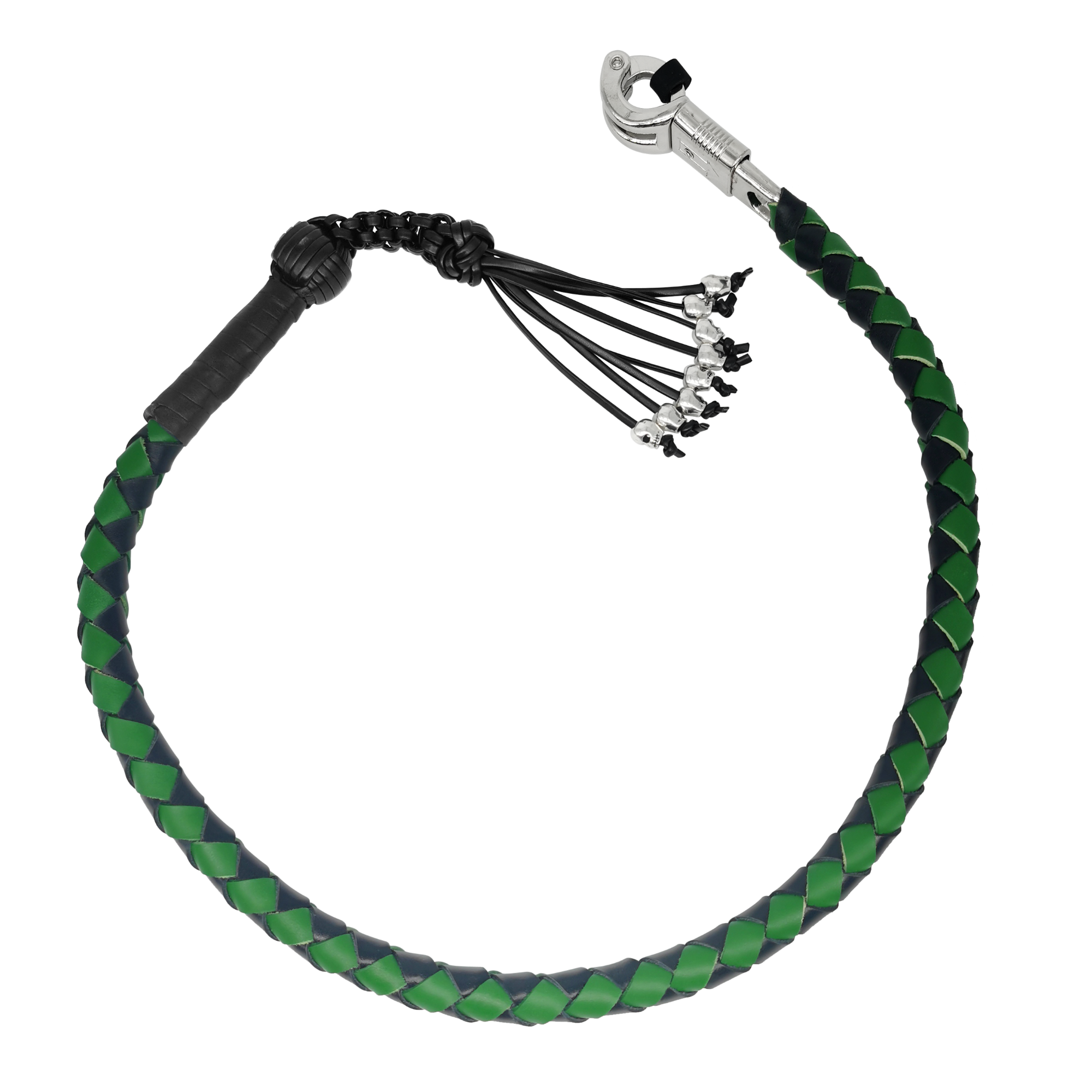Get Back Whip Black/Green with Monkey Fist & Skulls 42" Long
