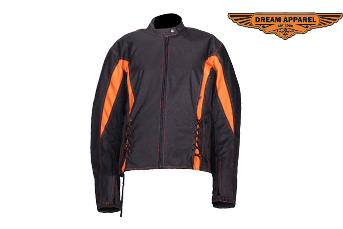 Womens Black & Orange Textile Motorcycle Jacket