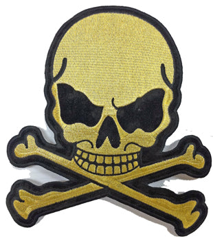 Gold Metallic Skull With Crossbones MotorcyclePatch