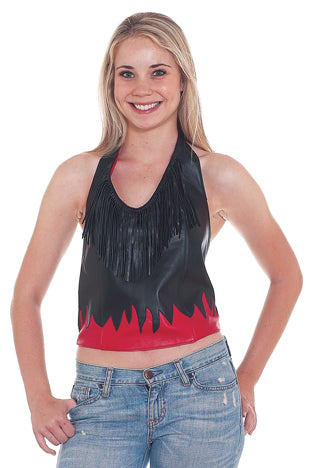 Women Red Flame on Black Halter with Fringe