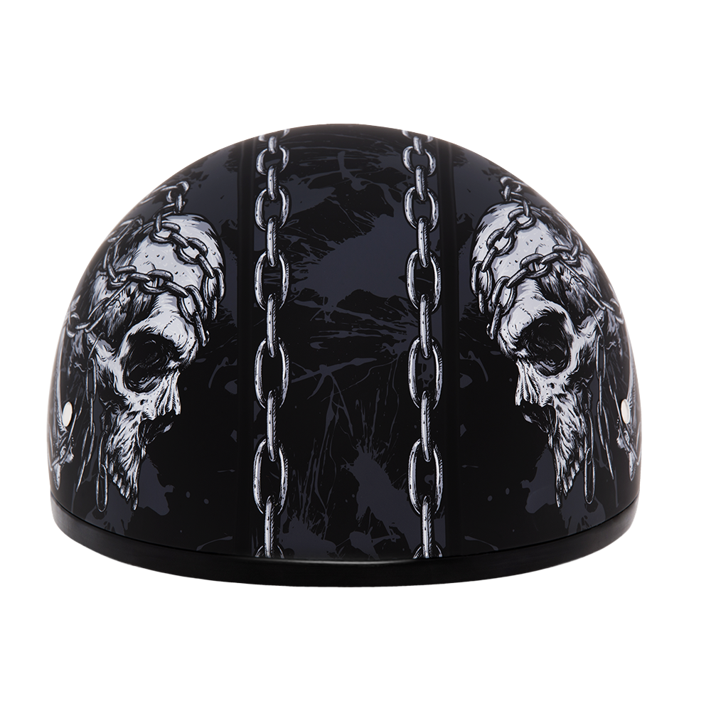 DOT Approved Daytona Motorcycle Half Face Helmet - Skull Cap Graphics for Men & Women, Scooters, ATVs, UTVs & Choppers - W/ Skull Chains