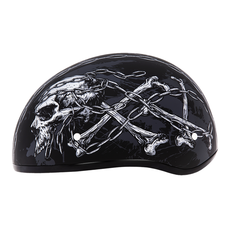 DOT Approved Daytona Motorcycle Half Face Helmet - Skull Cap Graphics for Men & Women, Scooters, ATVs, UTVs & Choppers - W/ Skull Chains