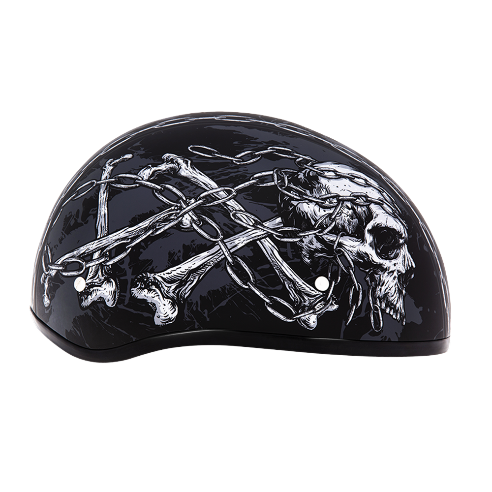 DOT Approved Daytona Motorcycle Half Face Helmet - Skull Cap Graphics for Men & Women, Scooters, ATVs, UTVs & Choppers - W/ Skull Chains