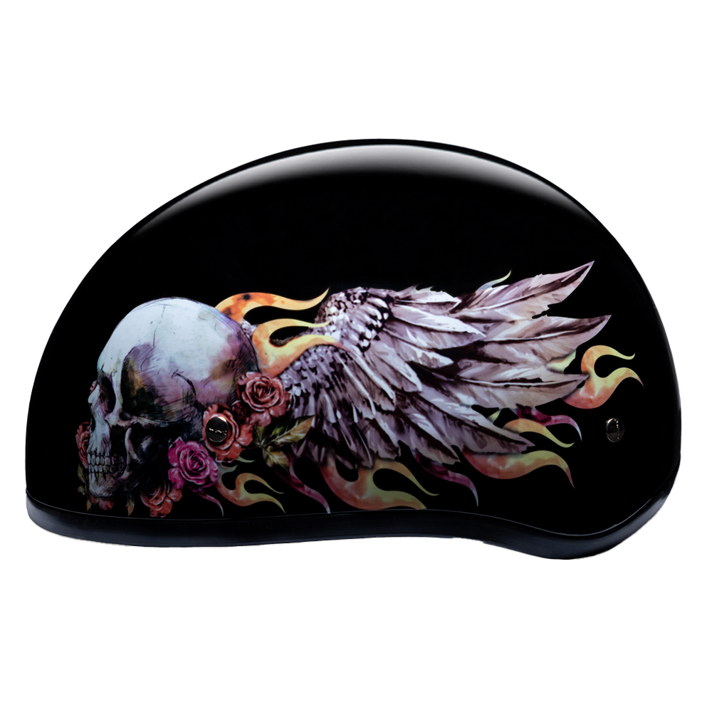 DOT Approved Daytona Motorcycle Half Face Helmet - Skull Cap Graphics for Men & Women, Scooters, ATVs, UTVs & Choppers - W/ Skull Wings
