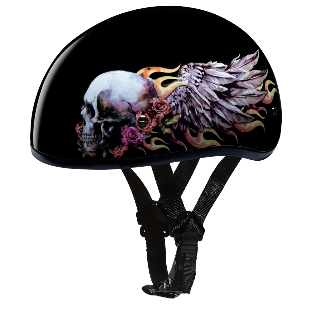 DOT Approved Daytona Motorcycle Half Face Helmet - Skull Cap Graphics for Men & Women, Scooters, ATVs, UTVs & Choppers - W/ Skull Wings
