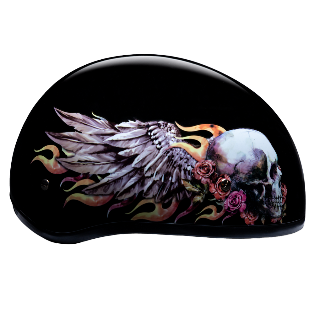 DOT Approved Daytona Motorcycle Half Face Helmet - Skull Cap Graphics for Men & Women, Scooters, ATVs, UTVs & Choppers - W/ Skull Wings