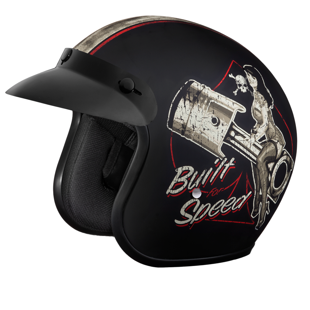 DOT Approved Daytona Cruiser Open Face Motorcycle Helmet - Men, Women & Youth - With Visor & Graphics - W/ Built For Speed